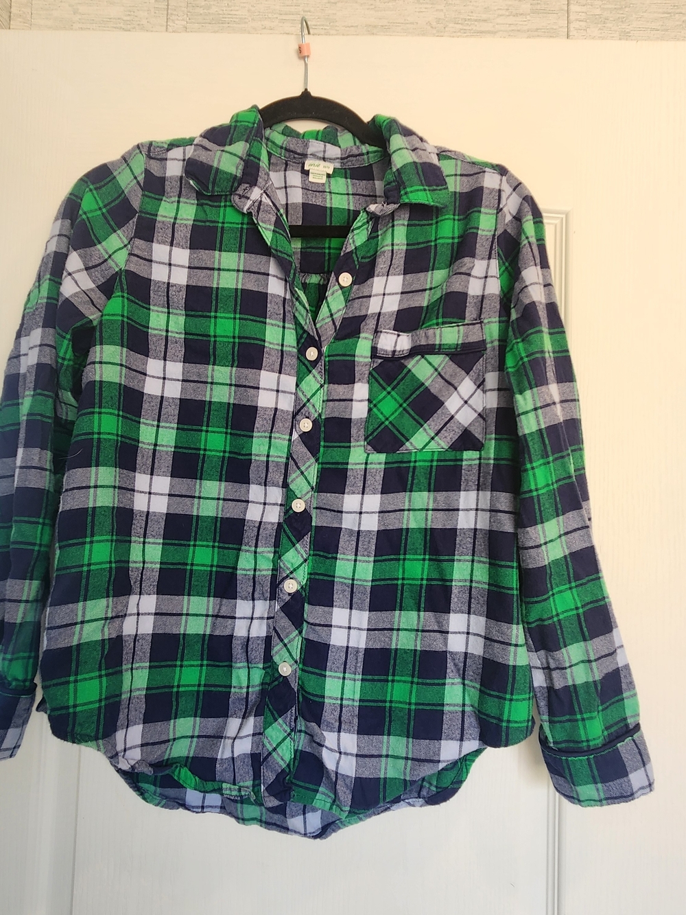 aerie Green and Navy Plaid Button-Down Shirt XS Euc
